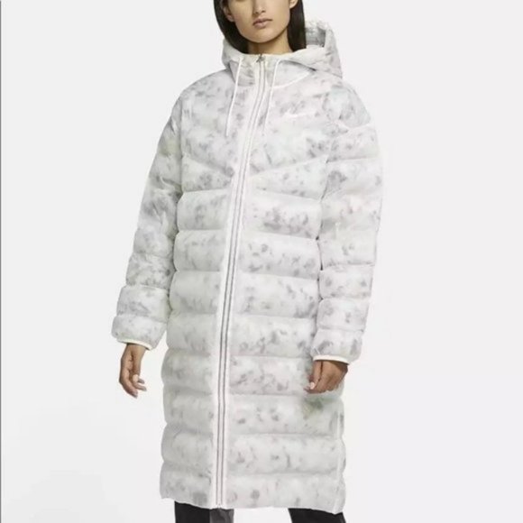 Nike Women's Marble EcoDown Long Parka Coat Winter Puffer Jacket Large - Picture 1 of 11